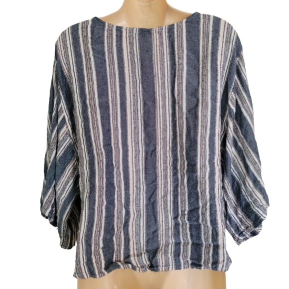 Francesca's Harper Heritage Vertical Stripe Button Down Front Tie Top Size XL - Picture 3 of 10